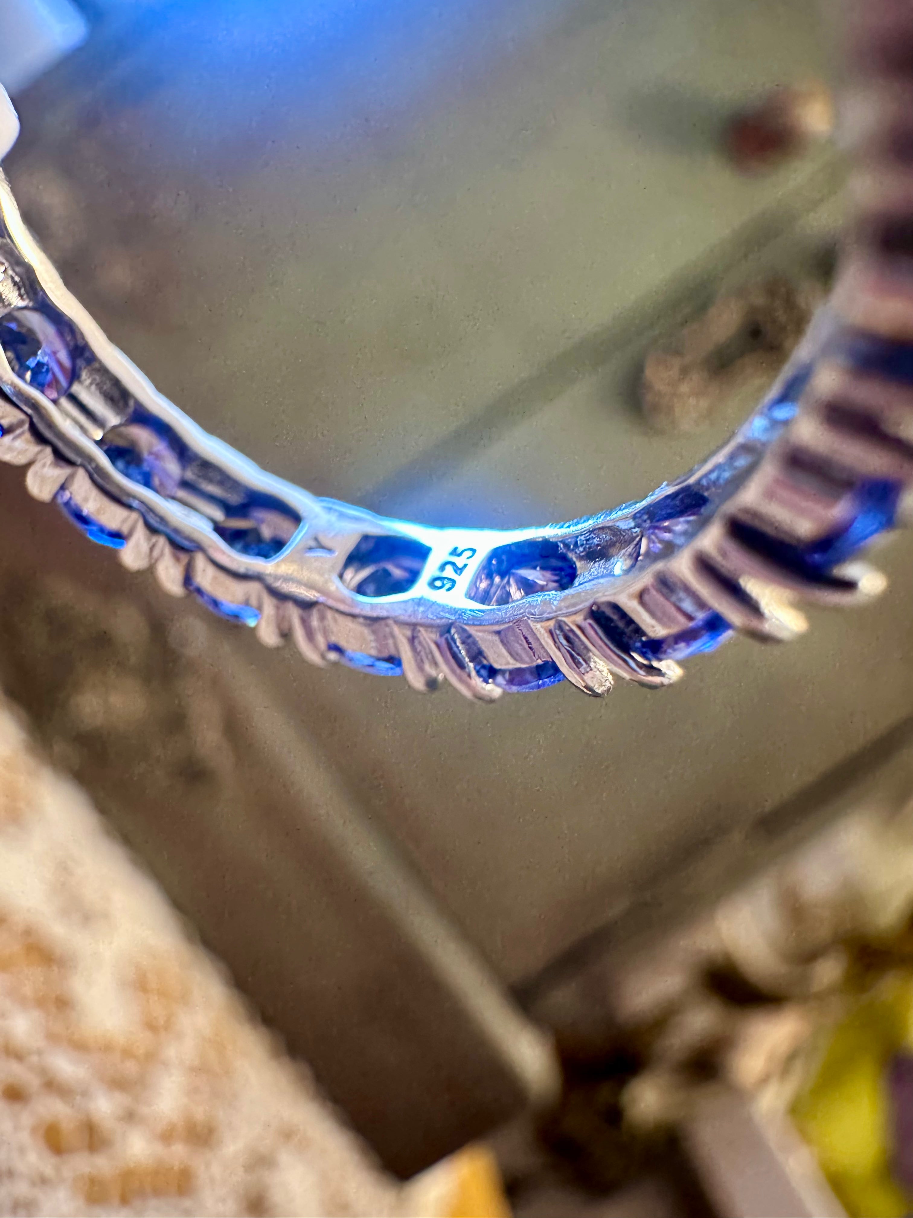 Tanzanite in Solid Sterling Silver S925 Eternity Band Ring Size 8