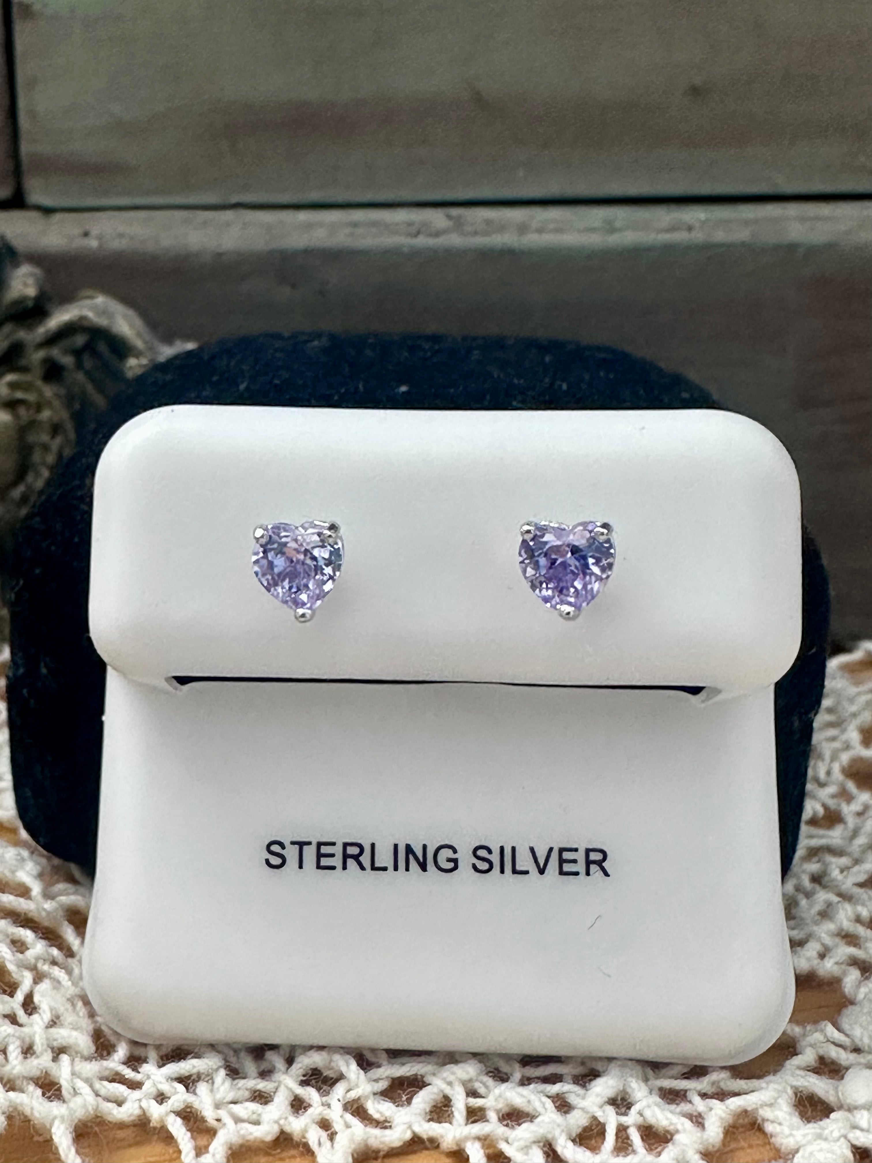 Heart-Cut Tanzanite Gemstone Stud Earrings in 925 Sterling Silver