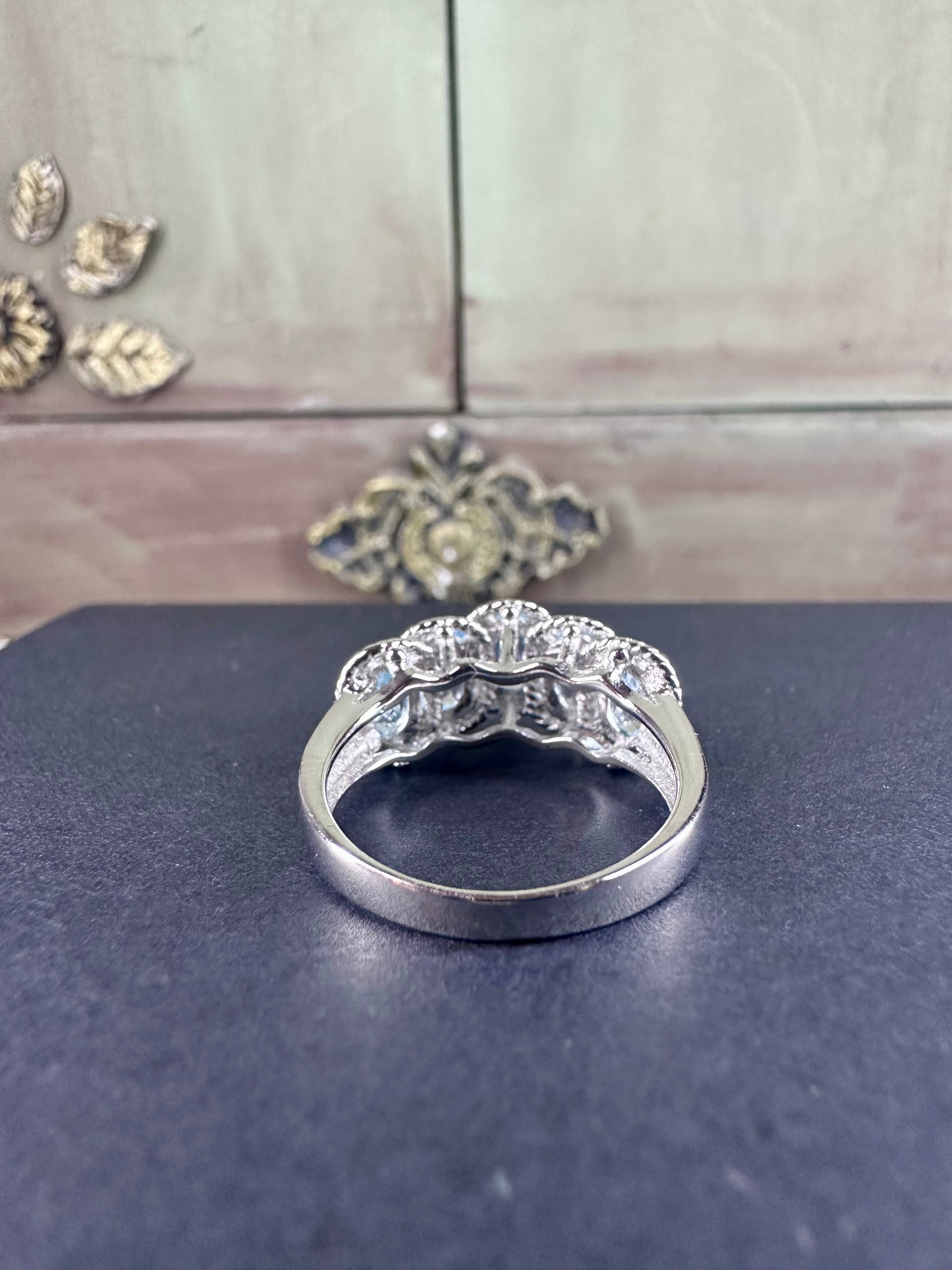 Authentic Aquamarine in Genuine Sterling Silver Ring  Size 7