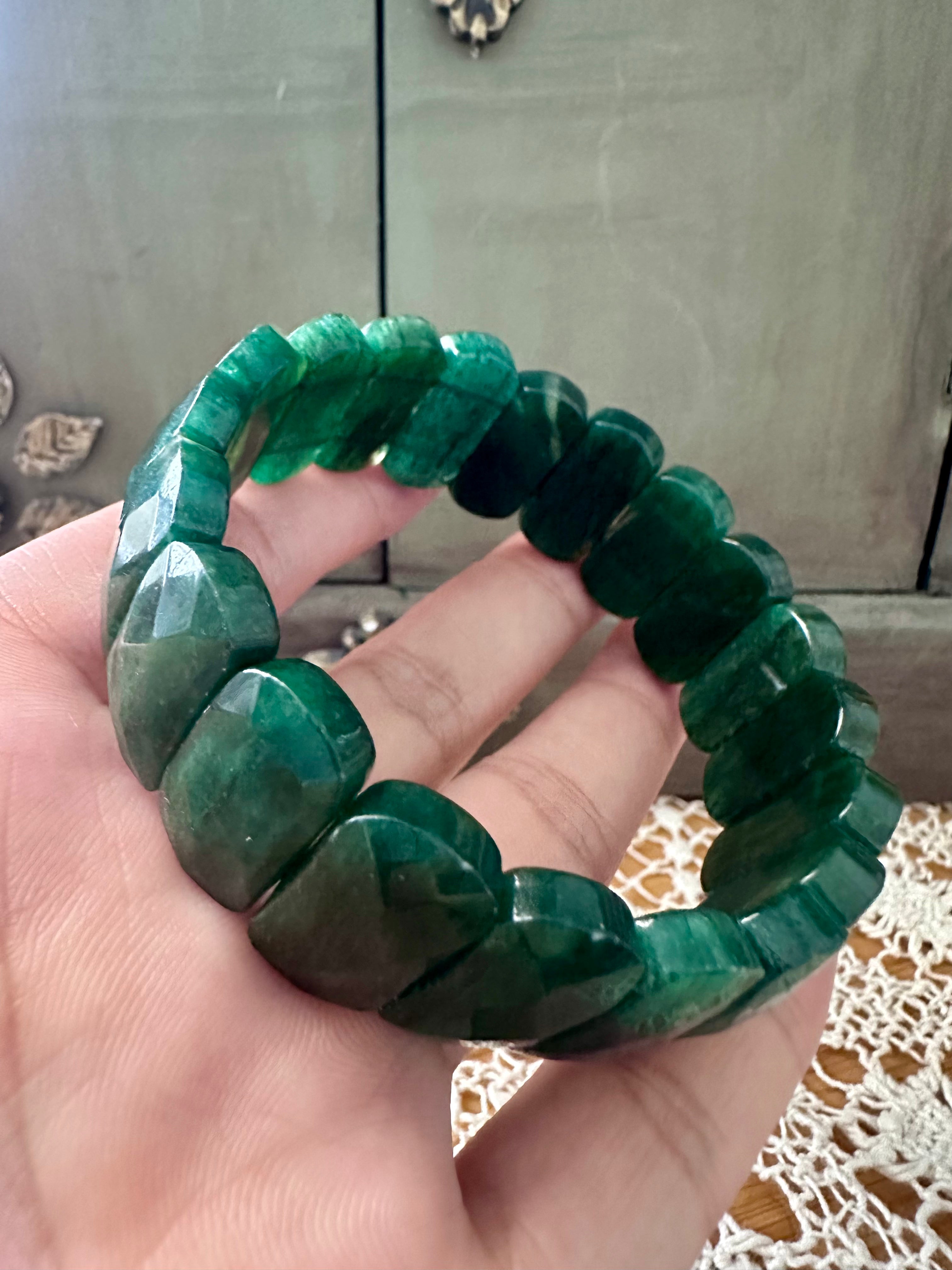 Emerald Glow Green Strawberry Quartz Soft Bangle