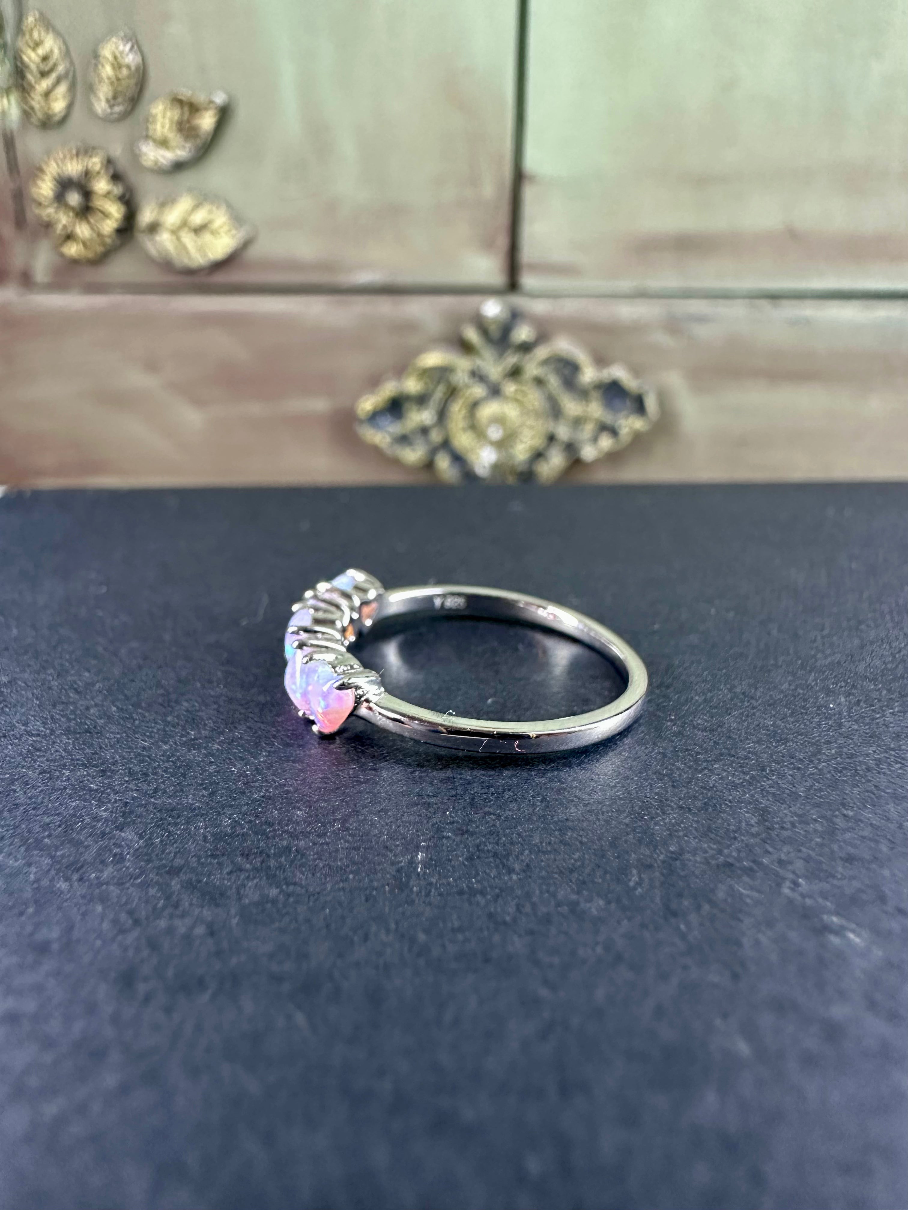 Opal Heart Ring in Genuine Sterling Silver Size 6