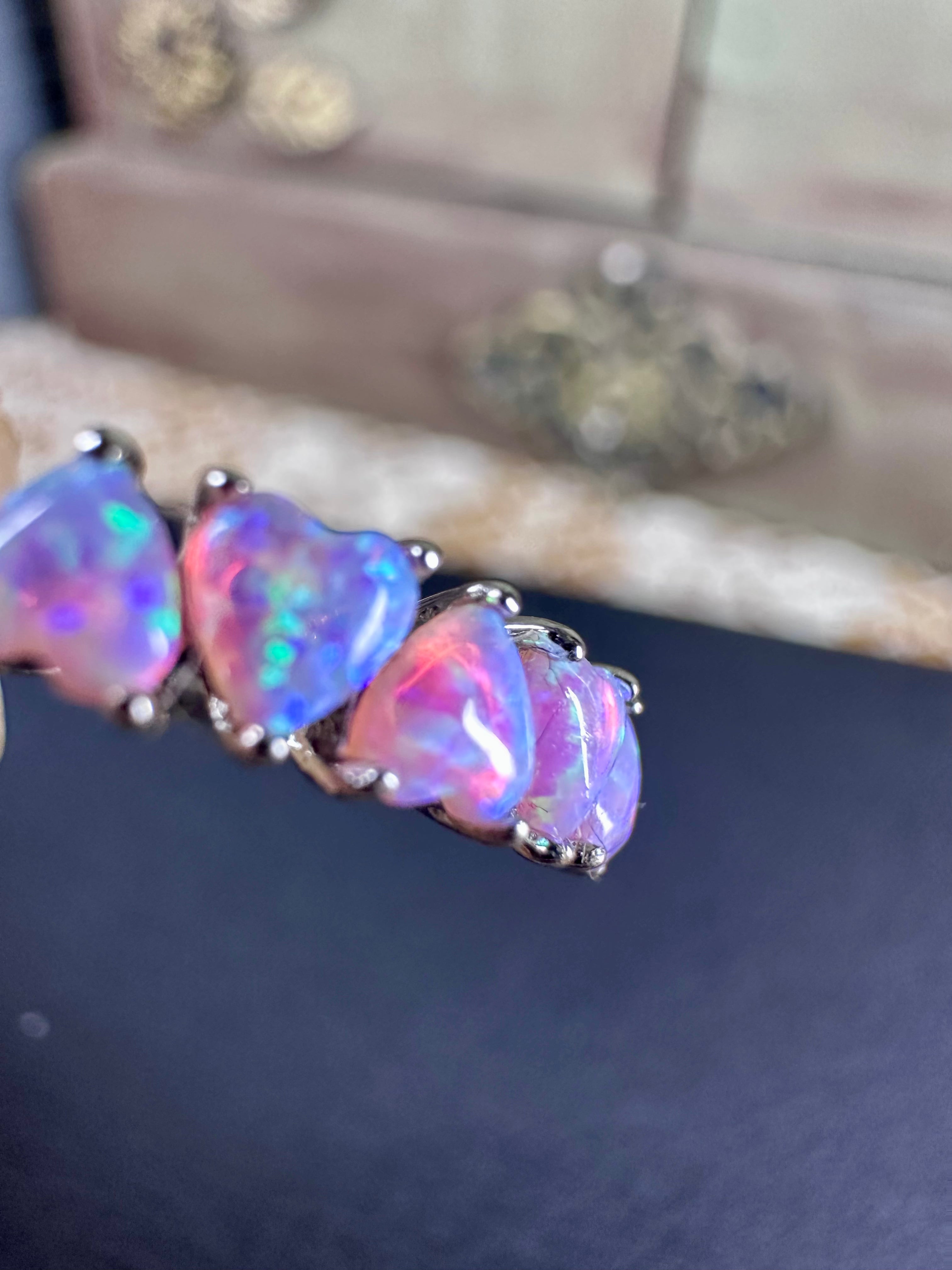 Opal Heart Ring in Genuine Sterling Silver Size 6
