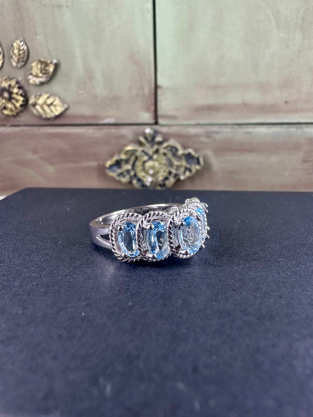 Authentic Aquamarine in Genuine Sterling Silver Ring  Size 7