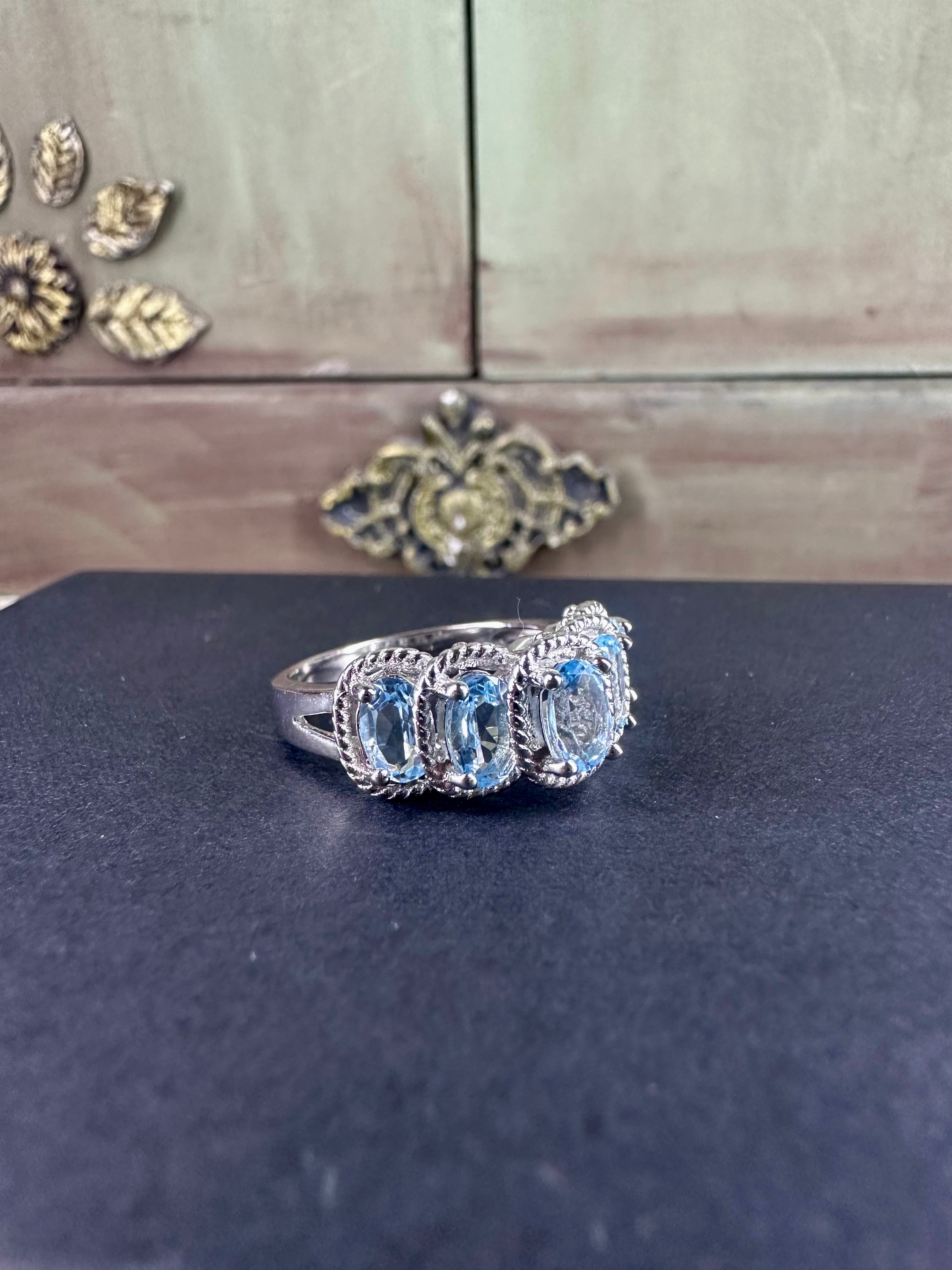 Authentic Aquamarine in Genuine Sterling Silver Ring  Size 7