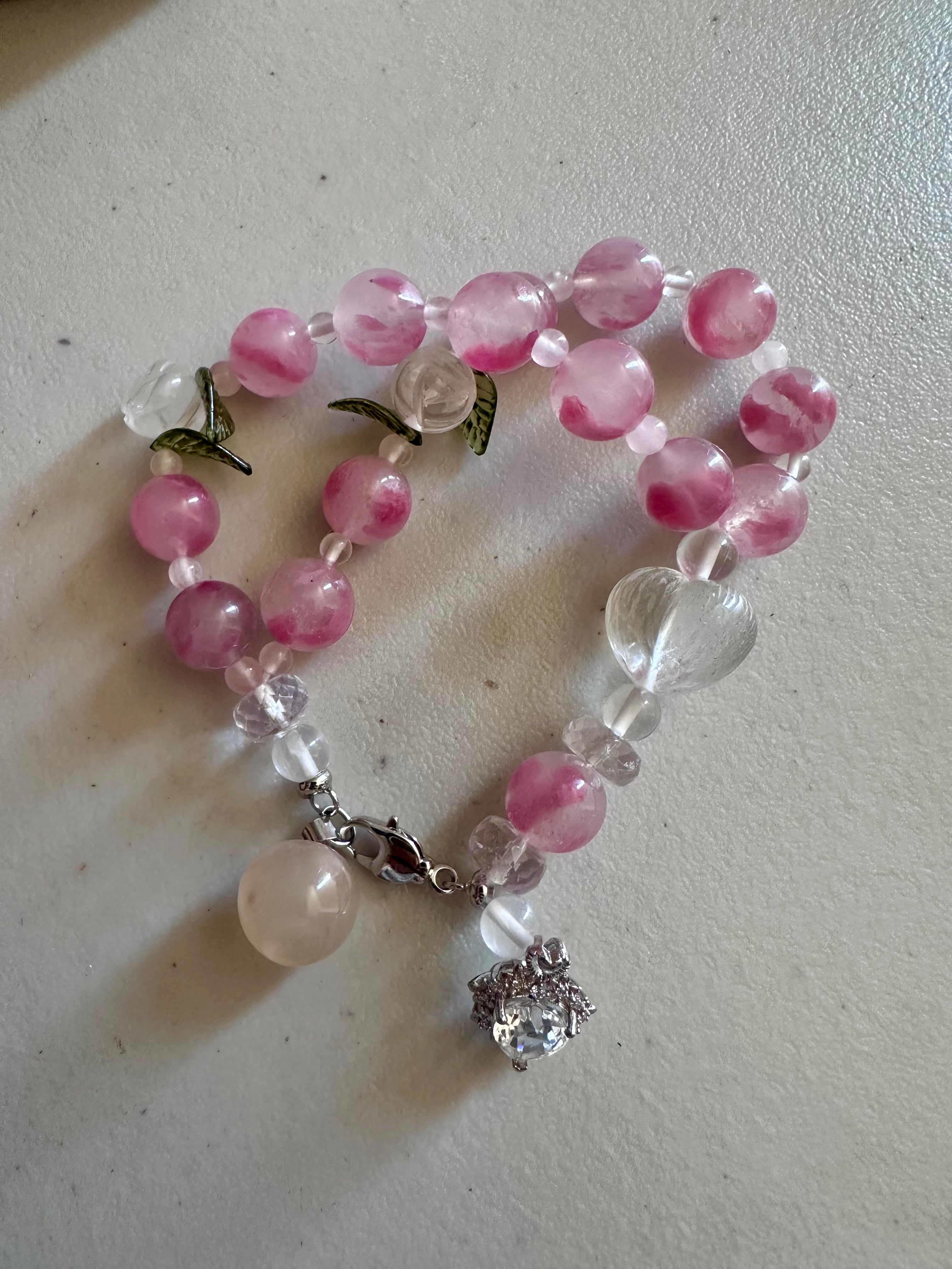 Rosy Heart Blossom Rosary Bracelet