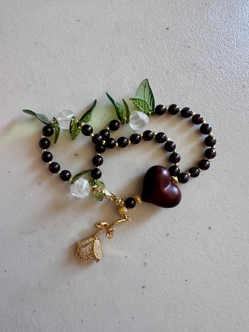 Garnet Rose of the Heart Rosary Bracelet