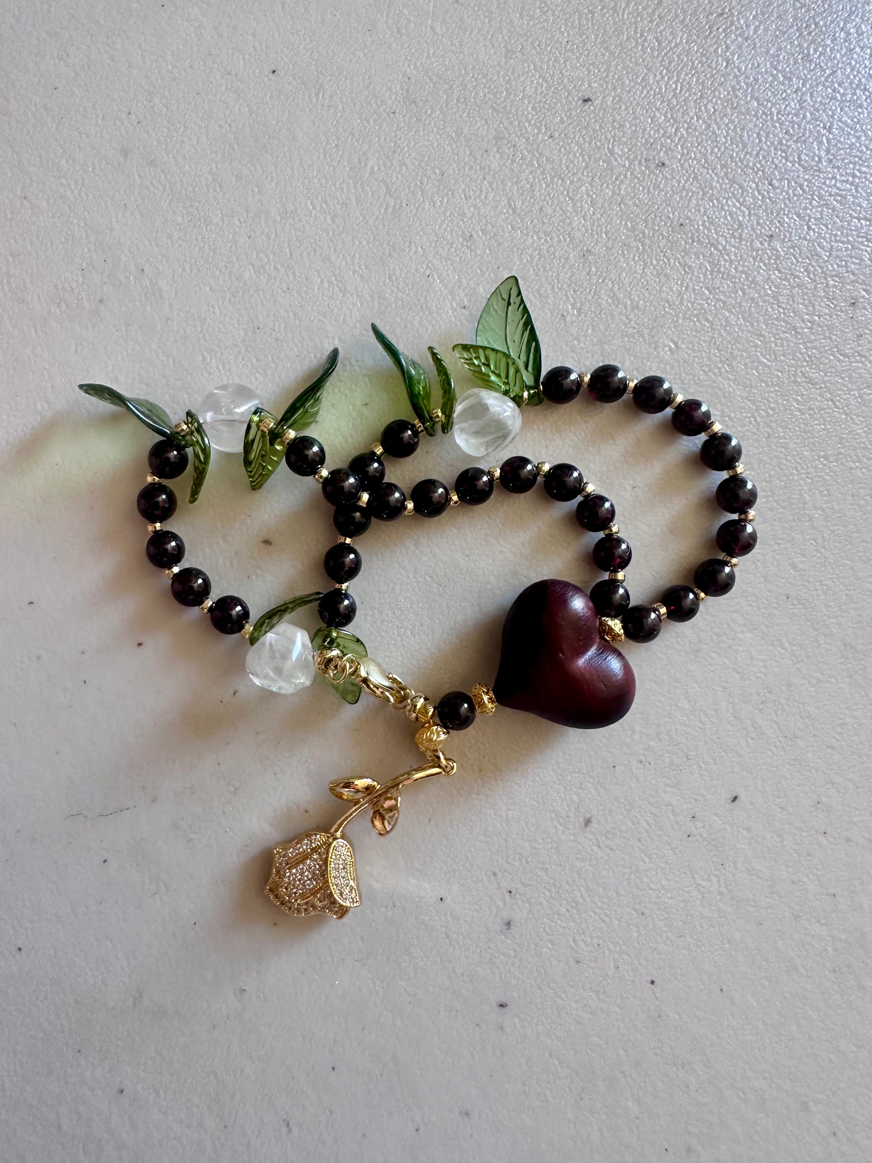 Garnet Rose of the Heart Rosary Bracelet