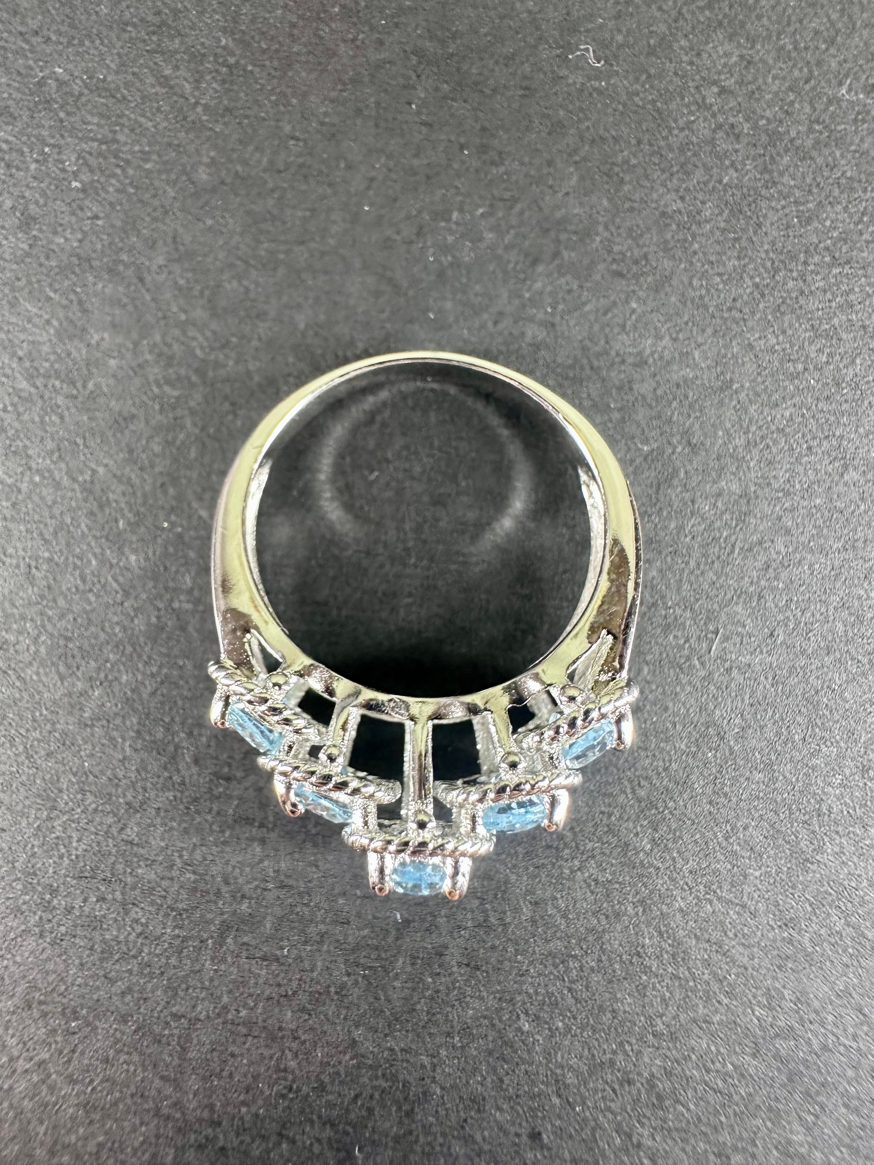 Authentic Aquamarine in Genuine Sterling Silver Ring  Size 7