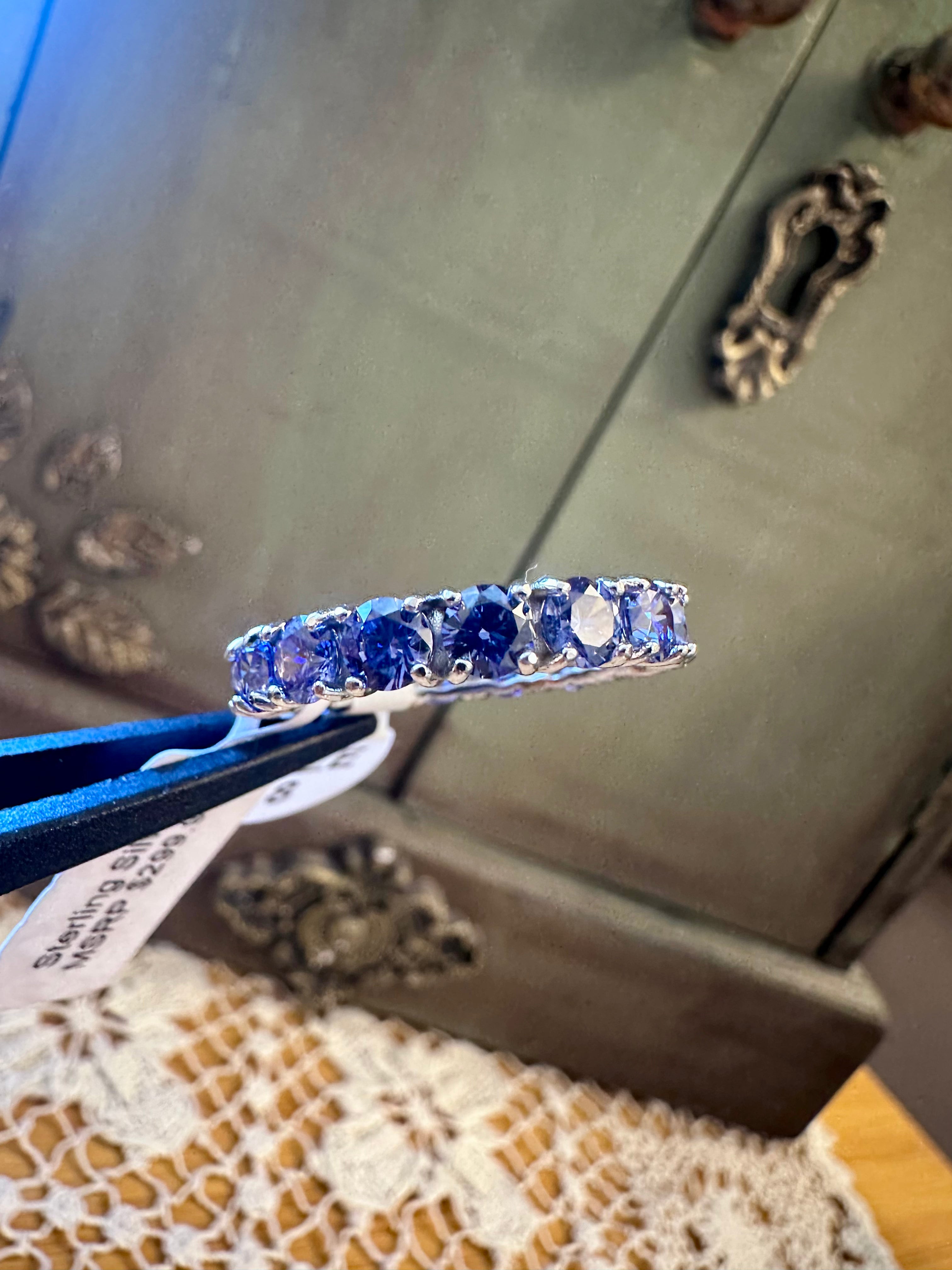 Tanzanite in Solid Sterling Silver S925 Eternity Band Ring Size 8