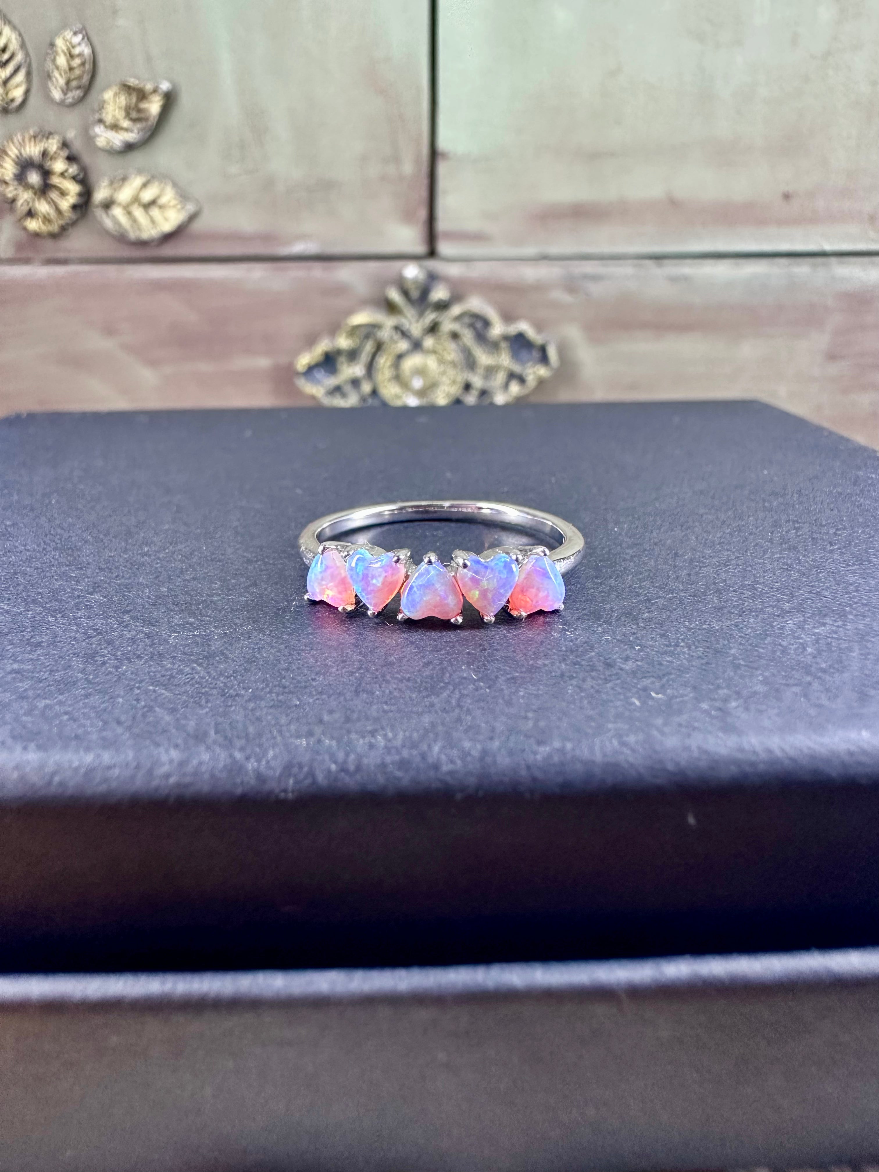 Opal Heart Ring in Genuine Sterling Silver Size 6