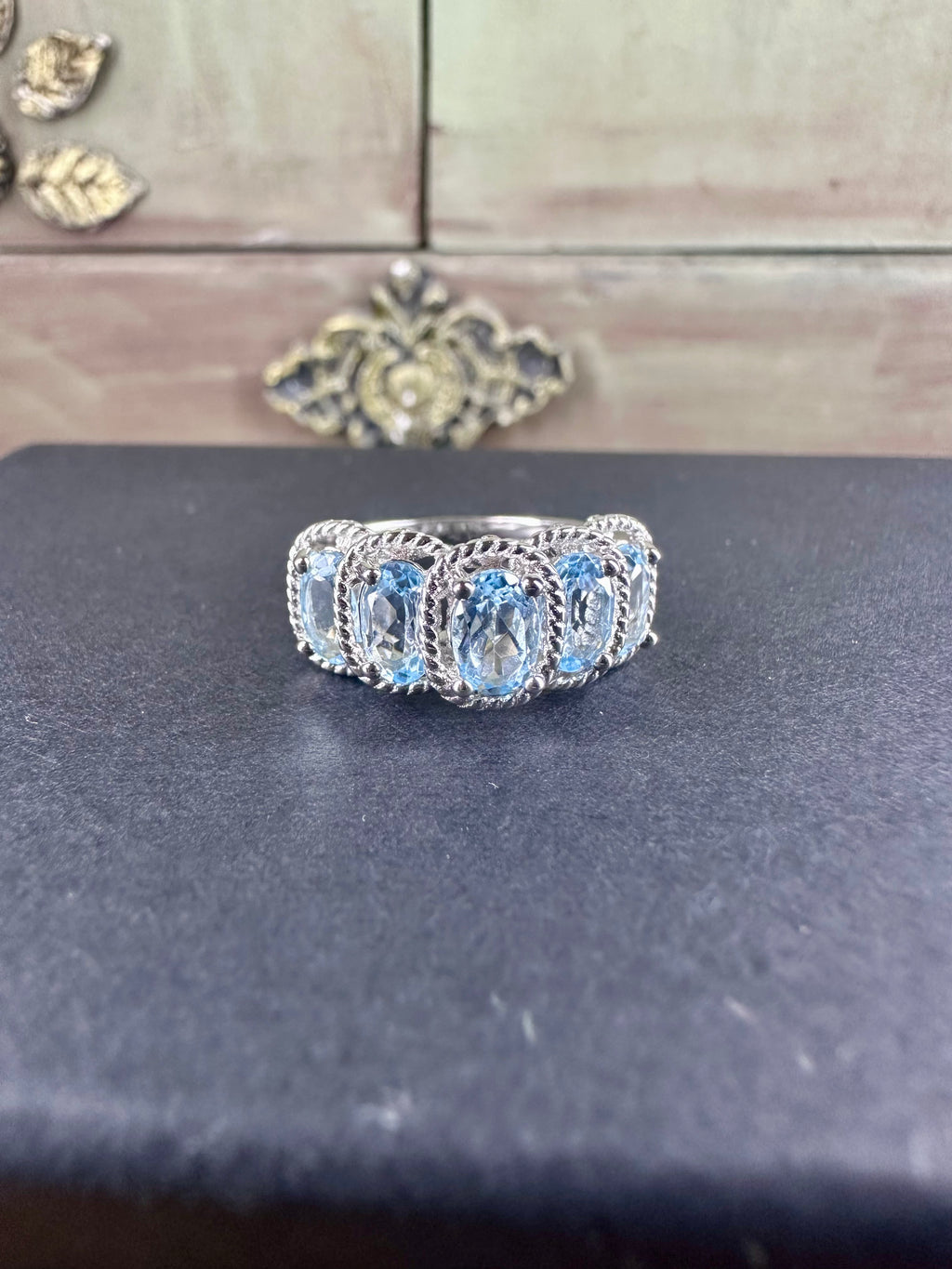 Authentic Aquamarine in Genuine Sterling Silver Ring  Size 7
