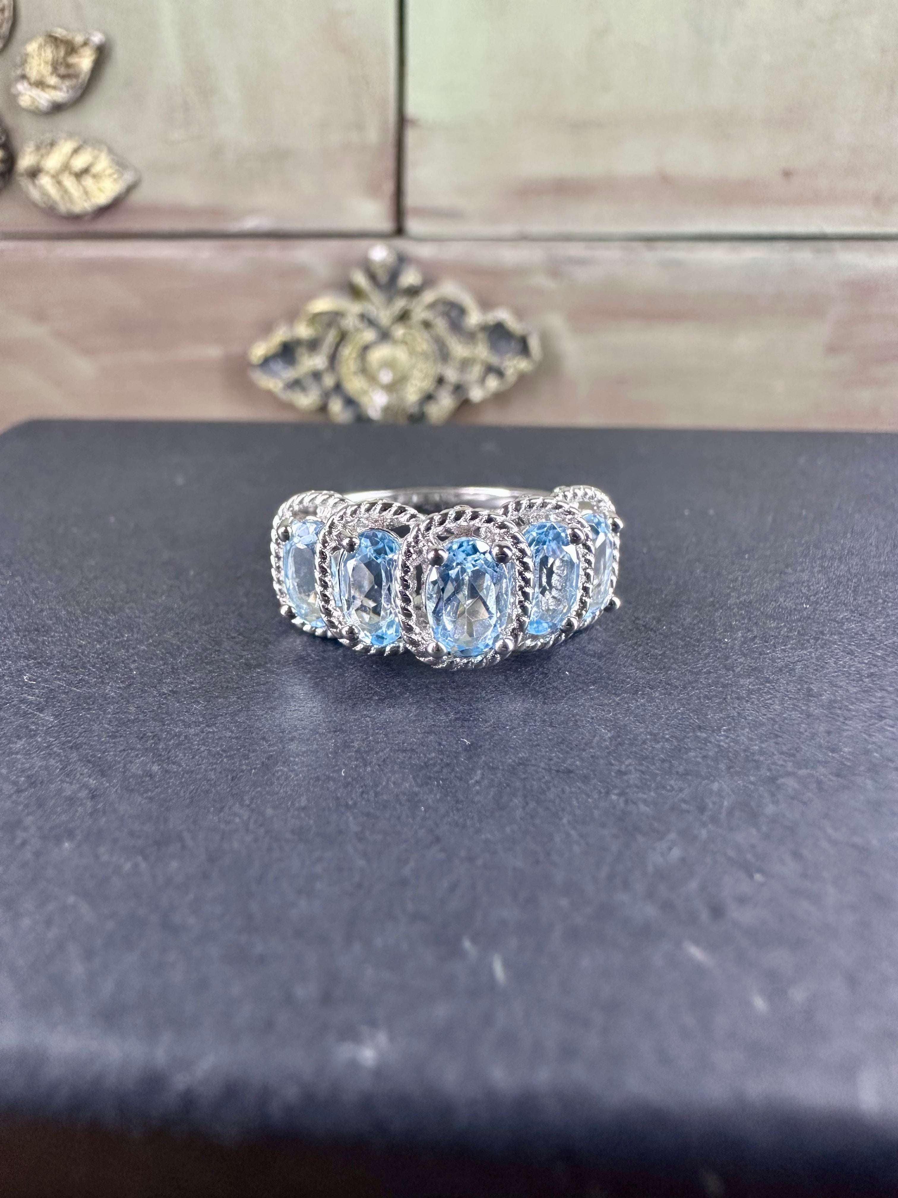 Authentic Aquamarine in Genuine Sterling Silver Ring  Size 7