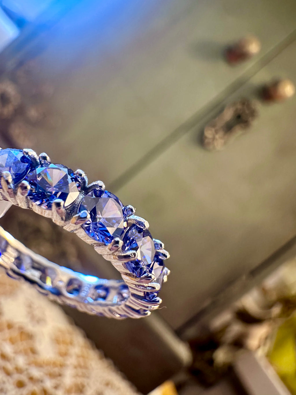 Tanzanite in Solid Sterling Silver S925 Eternity Band Ring Size 8