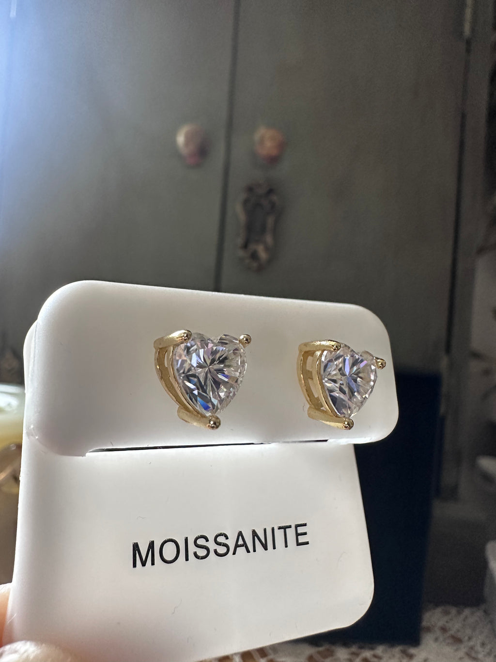 2.4ct Genuine Moissanite 7mm Heart Shape on Gold Over 925 Sterling Silver Setting Stud Earrings