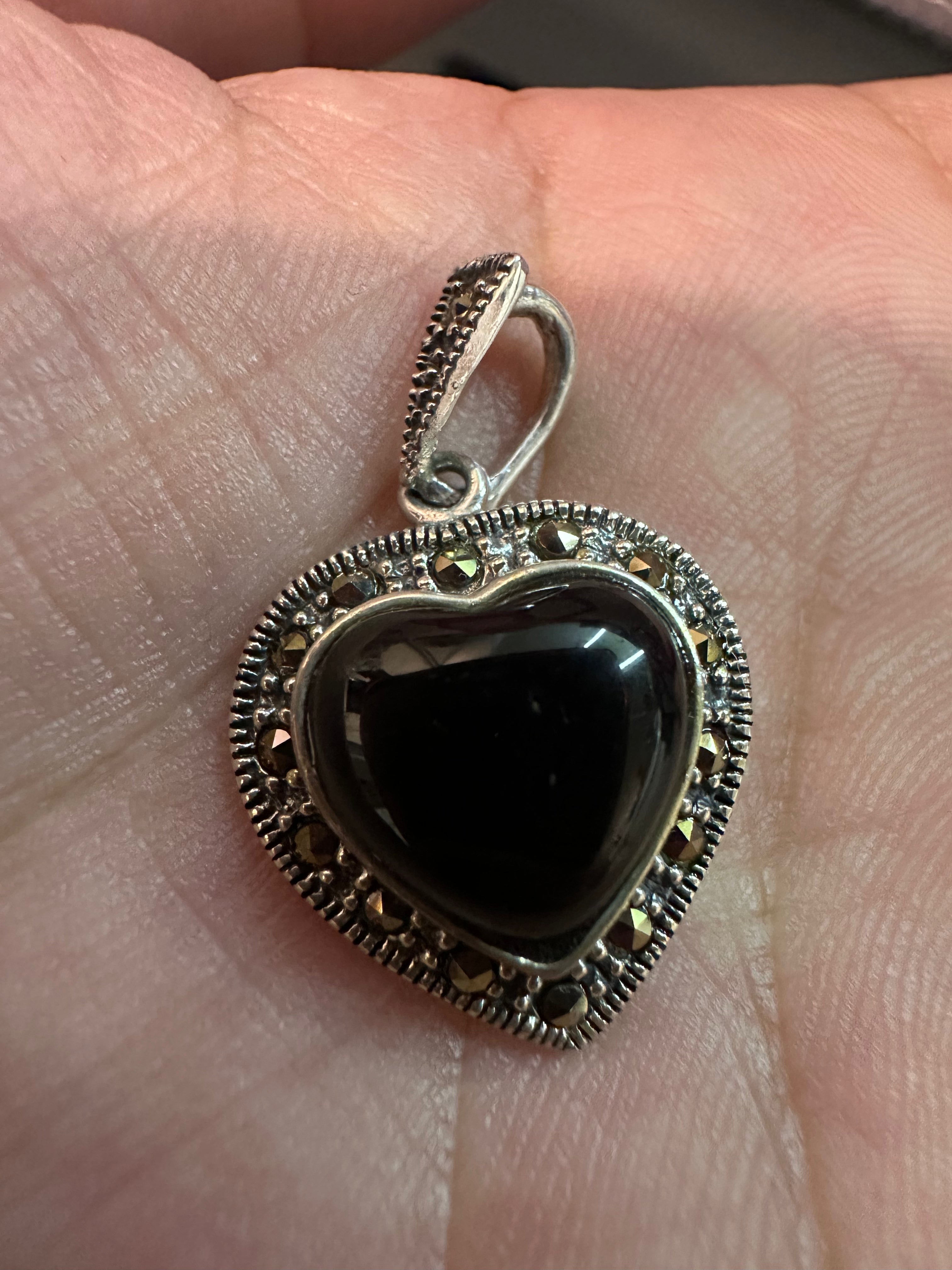 Black Onyx Heart Pendant Sterling Silver