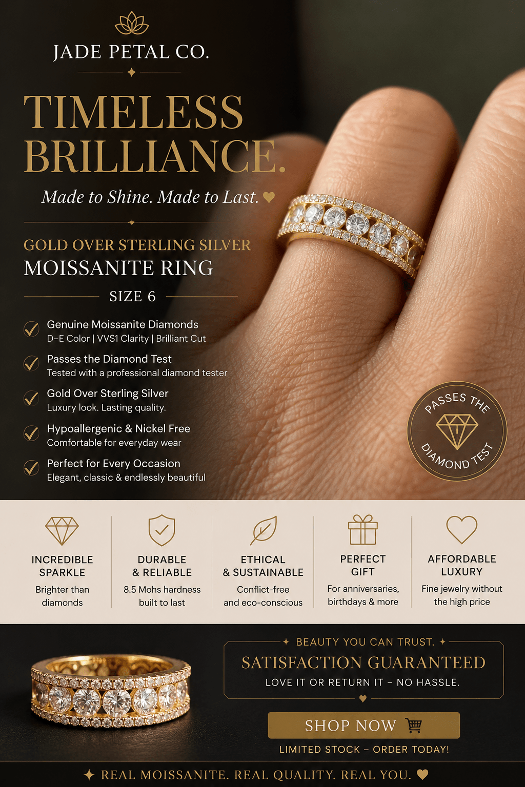 2.62ctw Genuine Moissanite Diamond in 925 Sterling Silver Eternity Ring Size 6