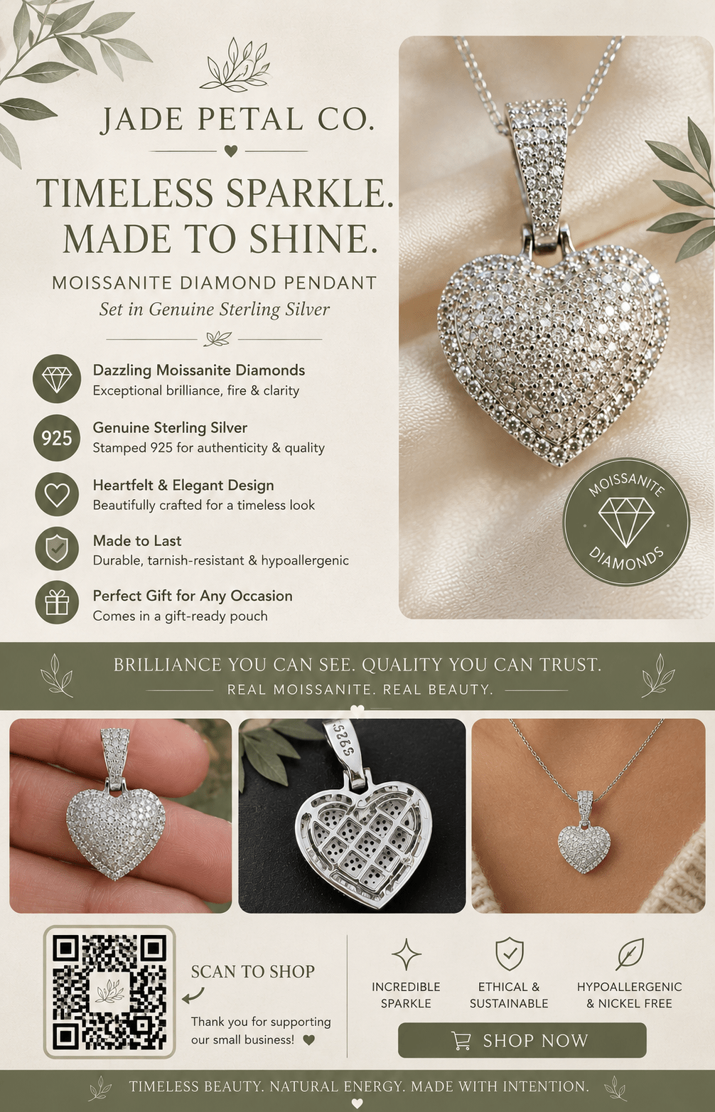 Eternal Glow Moissanite Heart Pendant