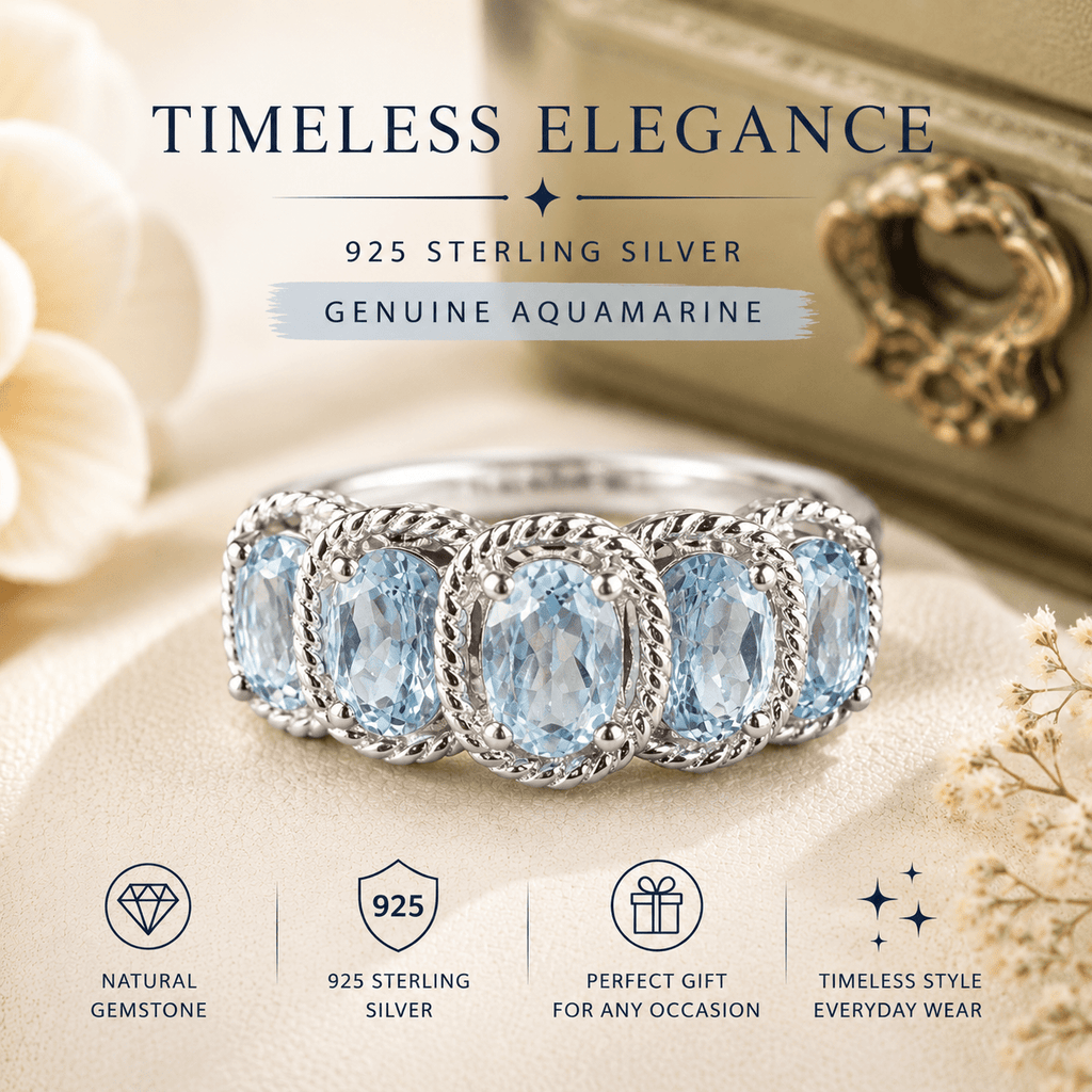 Authentic Aquamarine in Genuine Sterling Silver Ring  Size 7