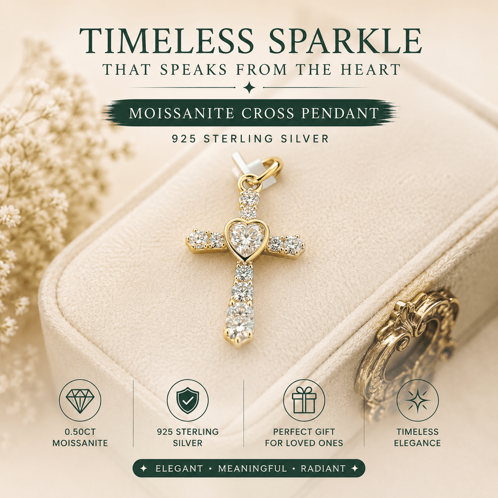 Gold over Sterling Silver Cross Moissanite Pendant