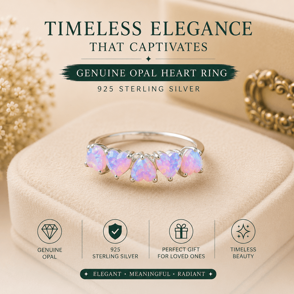 Opal Heart Ring in Genuine Sterling Silver Size 6