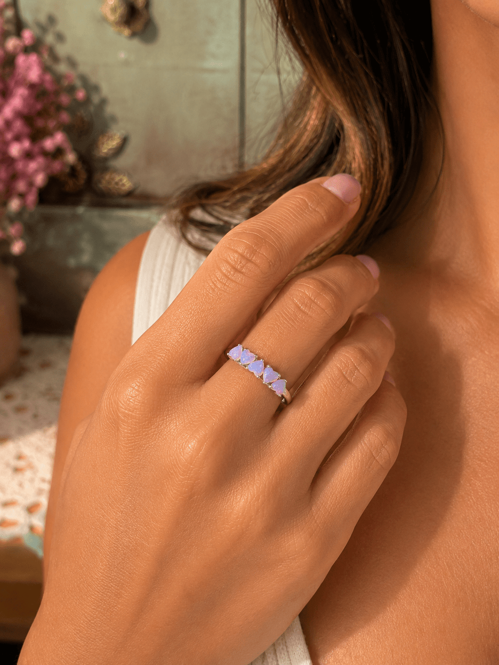 Opal Heart Ring in Genuine Sterling Silver Size 6