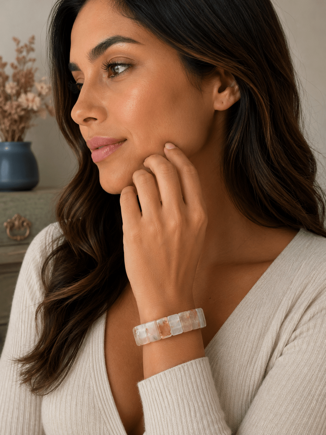 Petal Whisper Floral Agate Soft Bangle