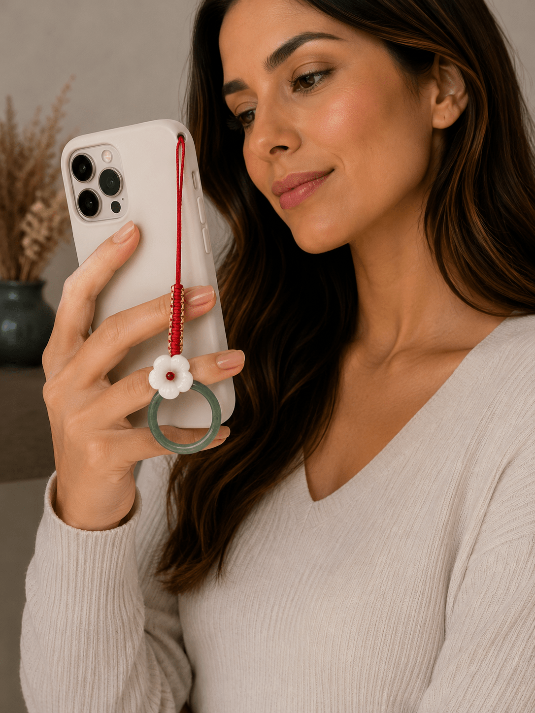 Lucky Bloom Jade Phone Charm