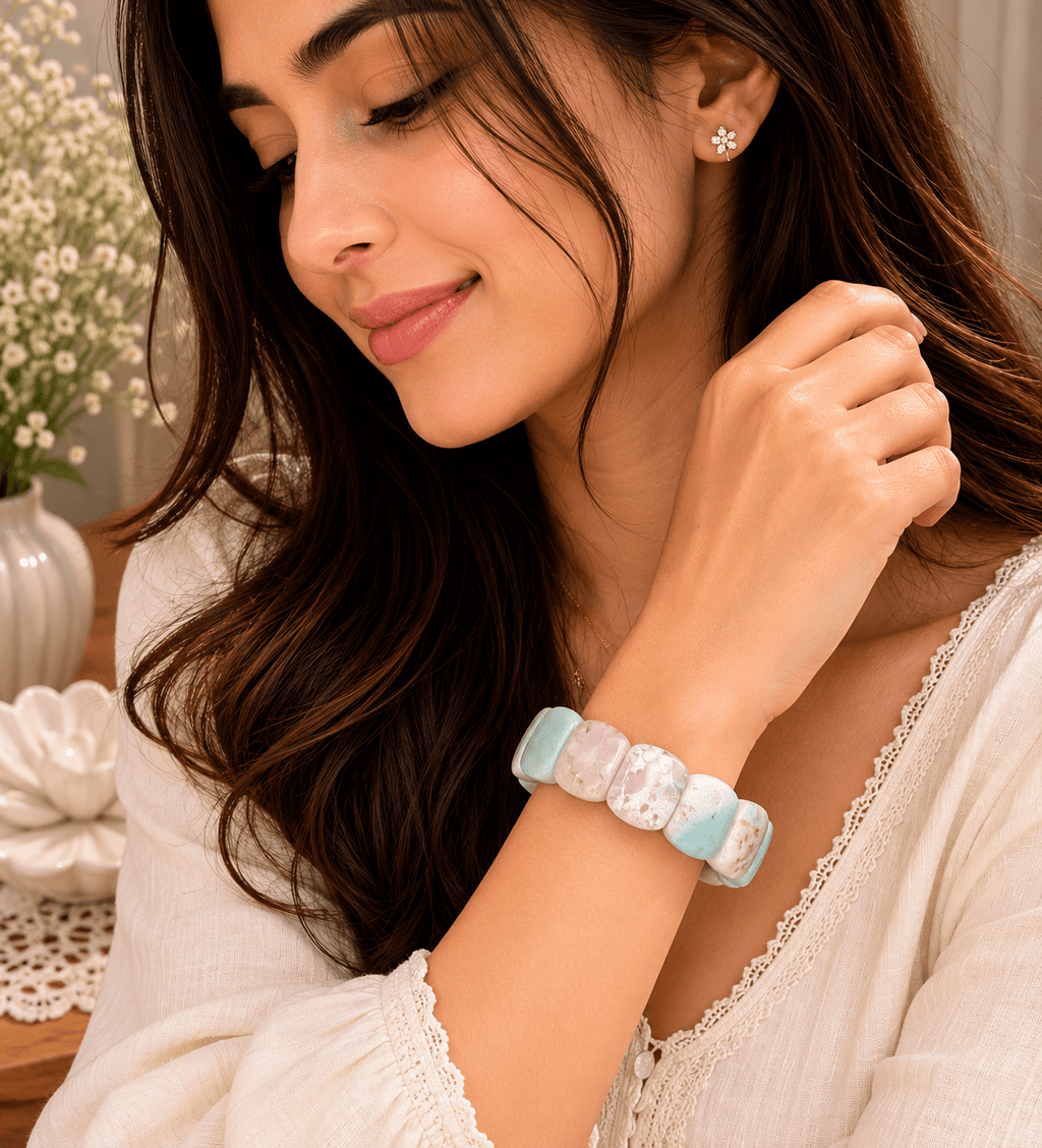 Blush Bloom Floral Agate Soft Bangle