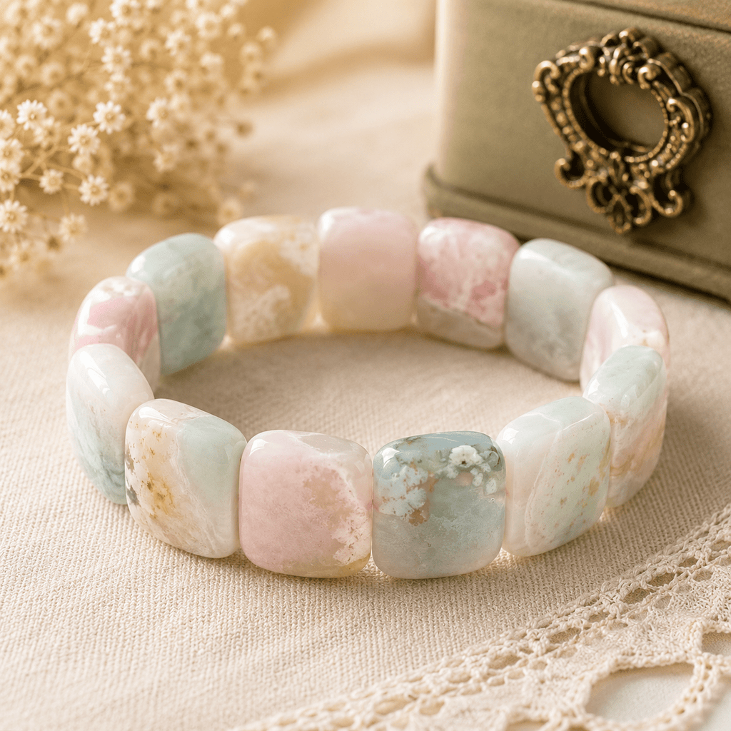 Blush Bloom Floral Agate Soft Bangle