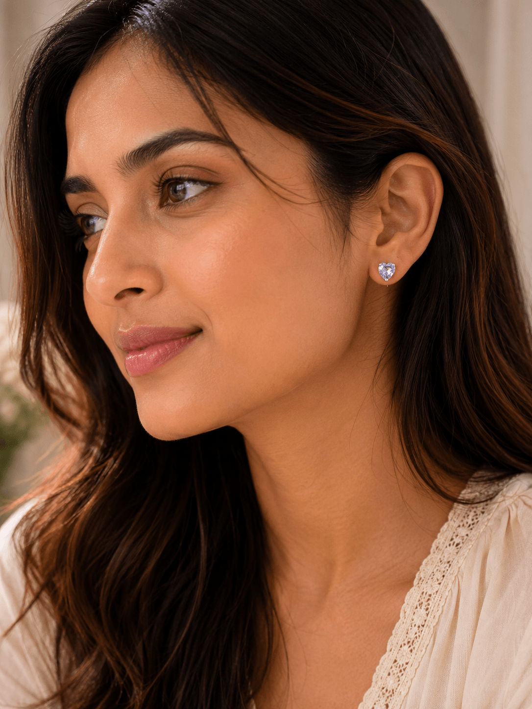 Heart-Cut Tanzanite Gemstone Stud Earrings in 925 Sterling Silver