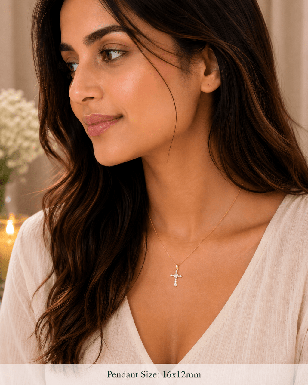 Gold over Sterling Silver Cross Moissanite Pendant