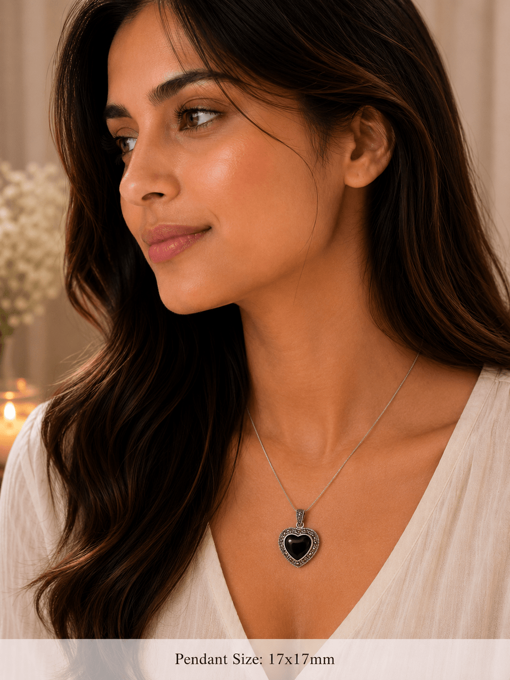 Black Onyx Heart Pendant Sterling Silver