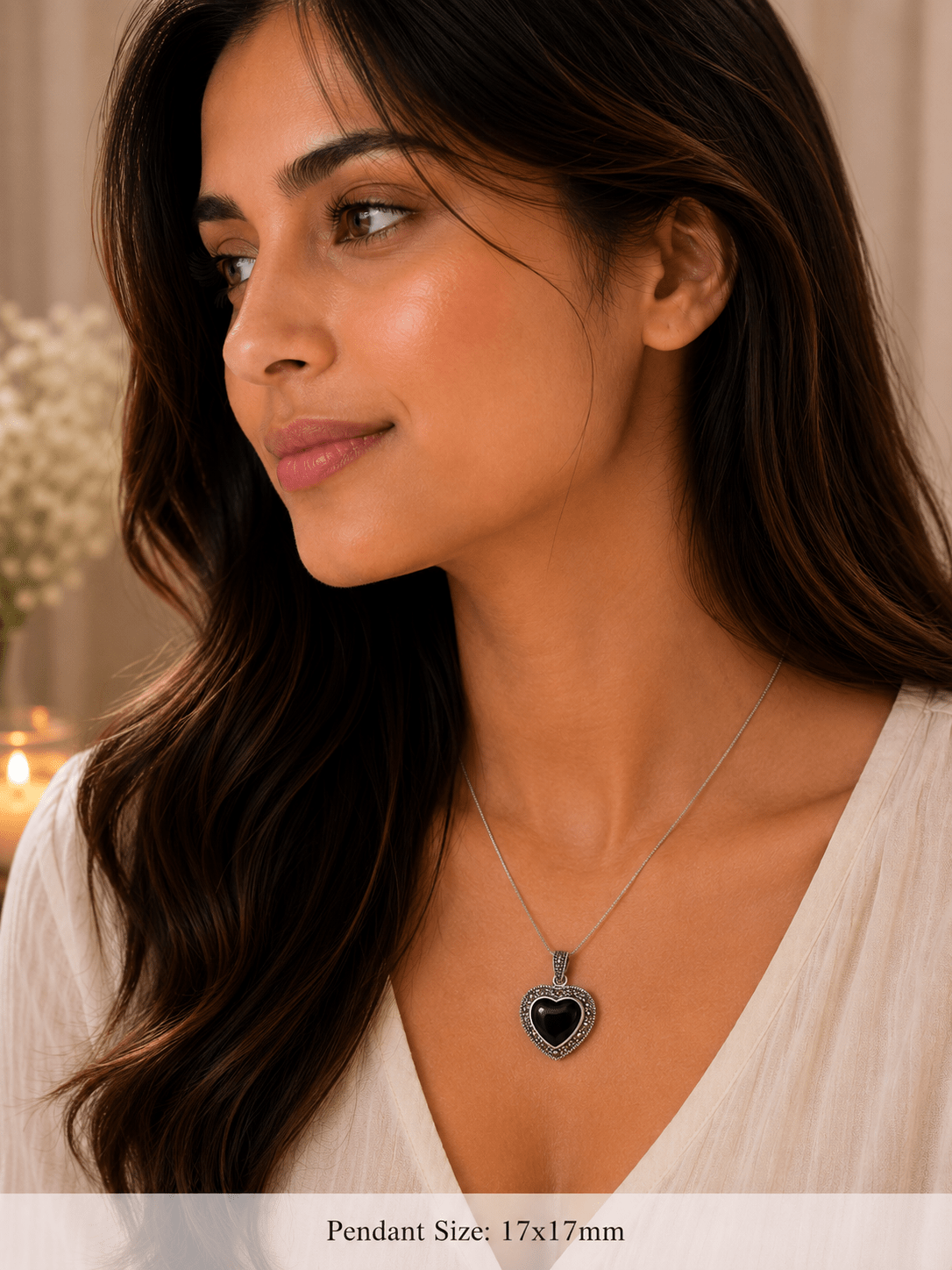 Black Onyx Heart Pendant Sterling Silver