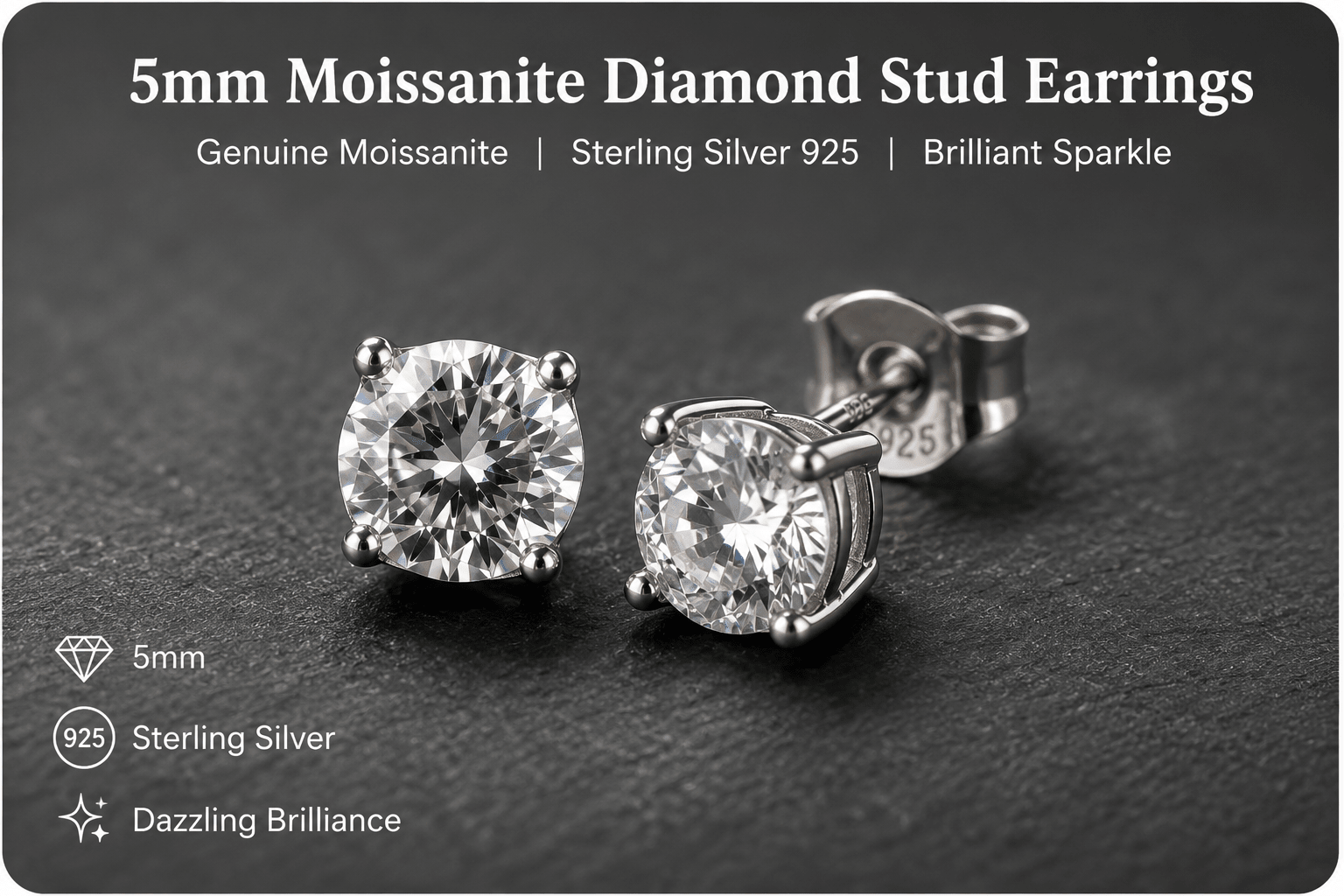 0.85ct Genuine Moissanite Stud Earrings in 925 Sterling Silver