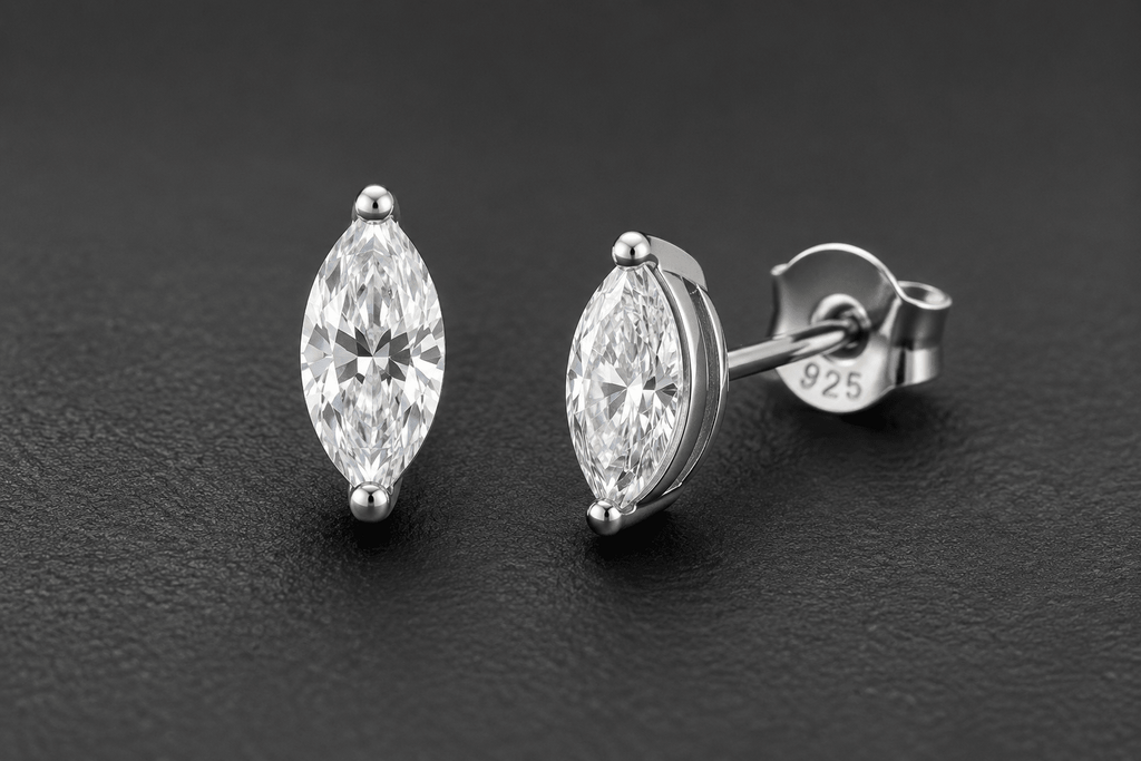 1.04ct Marquise Moissanite VVS1 Clarity set in Genuine Sterling Silver 925 Stud Earrings