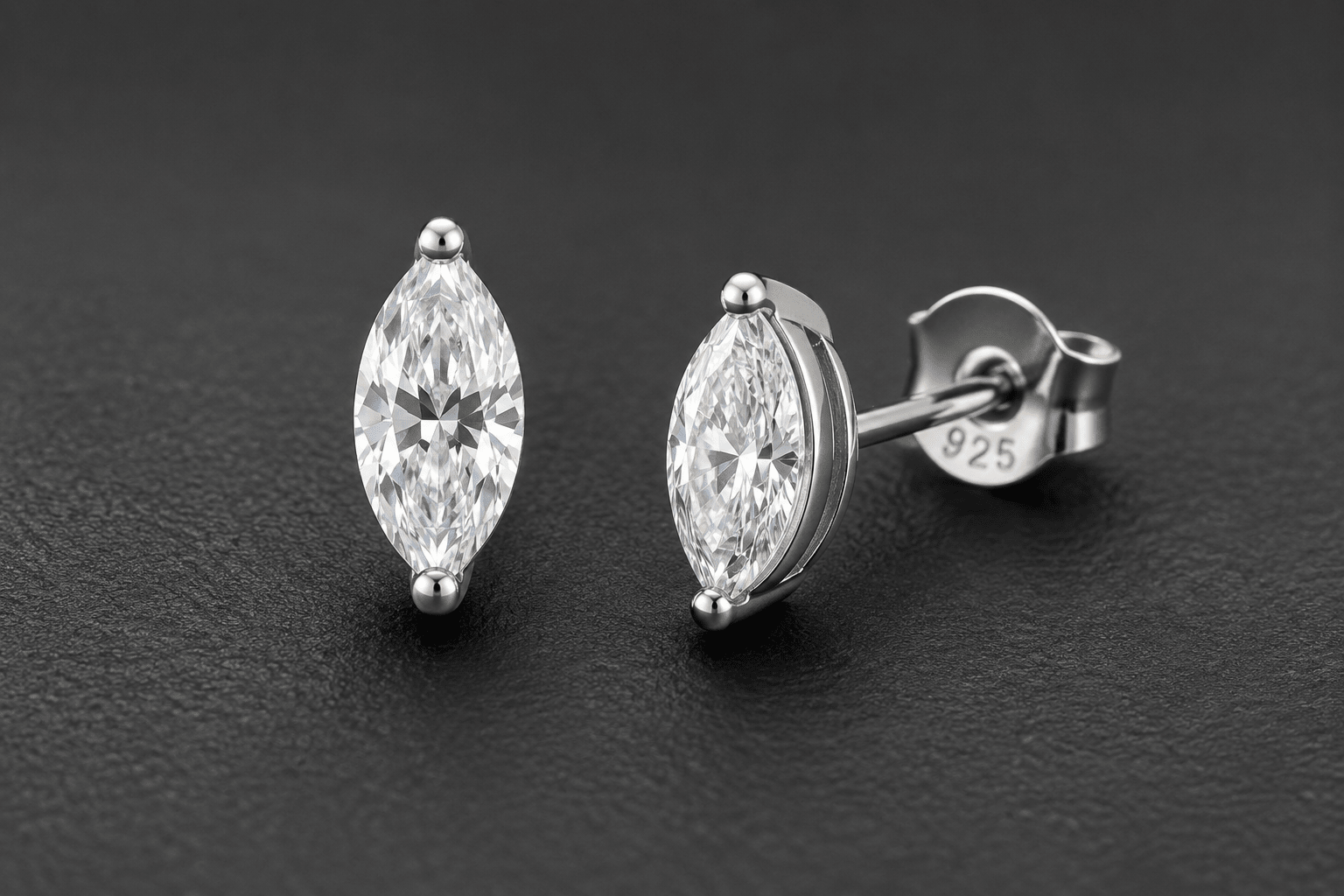 1.04ct Marquise Moissanite VVS1 Clarity set in Genuine Sterling Silver 925 Stud Earrings