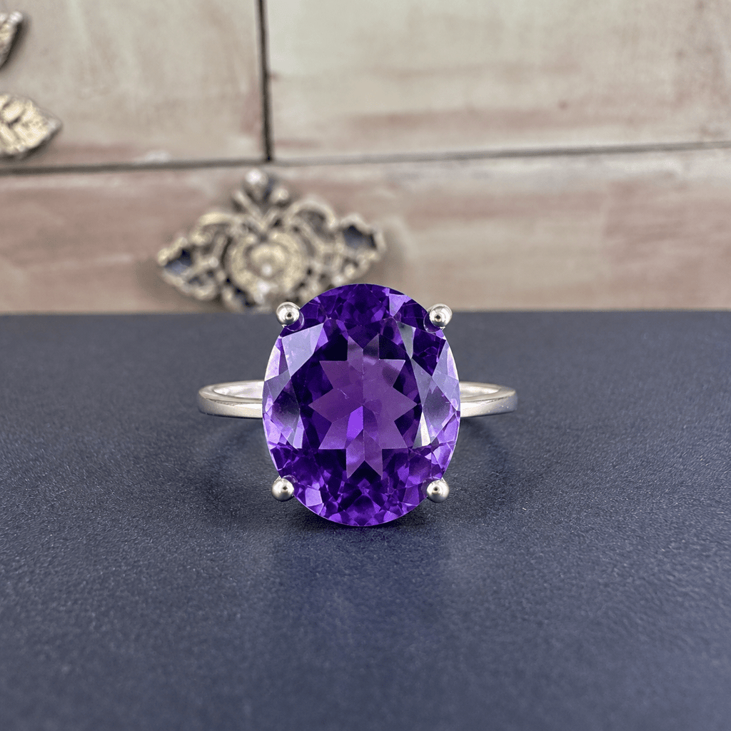 Genuine Amethyst Ring in Sterling Silver Size 8