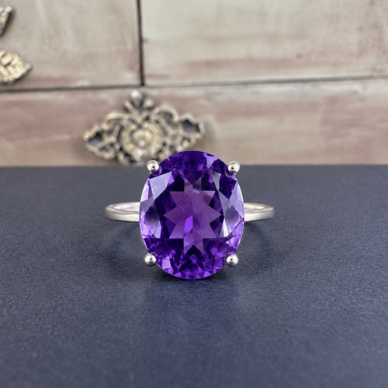 Genuine Amethyst Ring in Sterling Silver Size 8