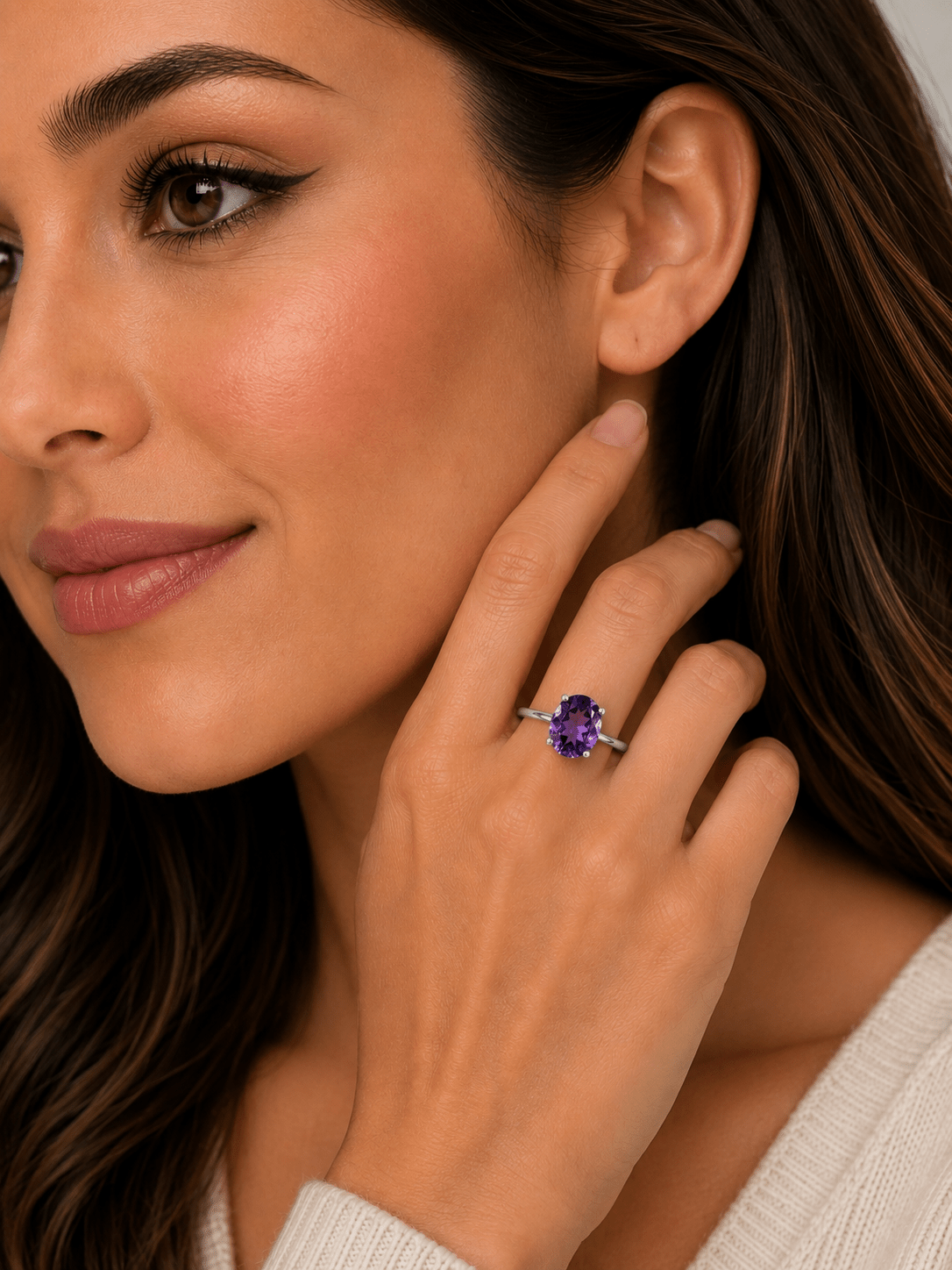 Genuine Amethyst Ring in Sterling Silver Size 8
