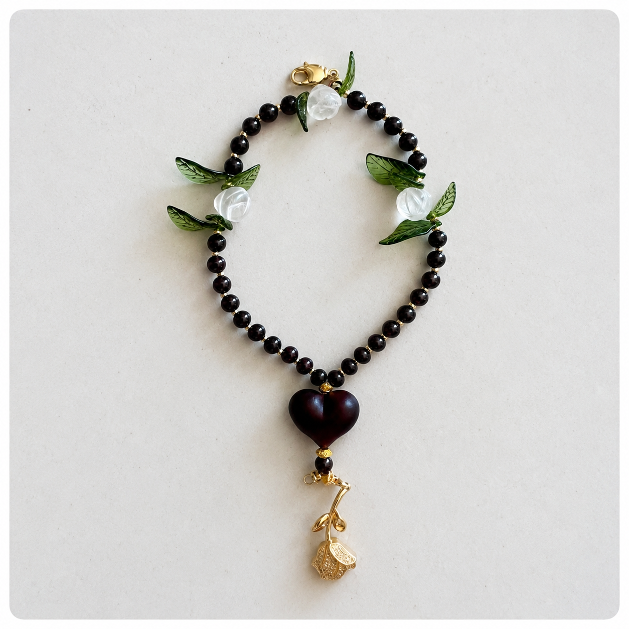 Garnet Rose of the Heart Rosary Bracelet